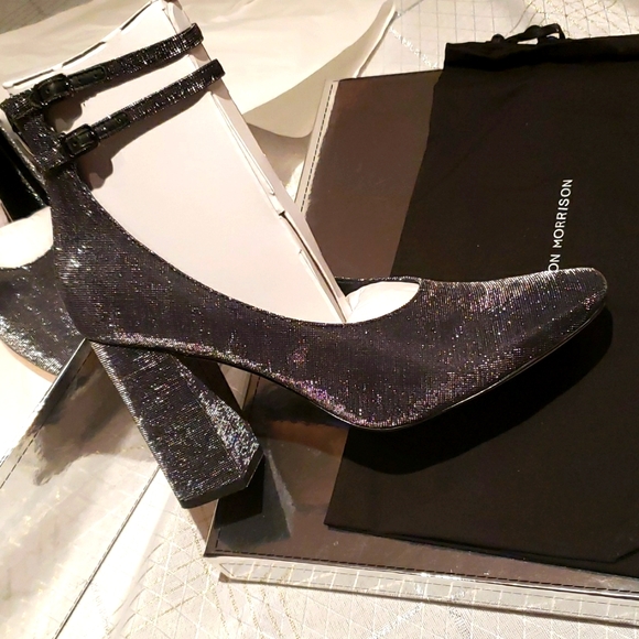 Sigerson Morrison NEW Designer Pump PLUM2 Heels Ankle Strap Lurex Shoe Womens 10 - Picture 5 of 17